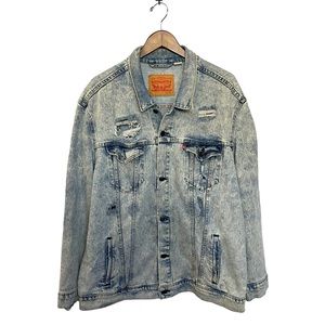Levi’s Denim Jean Jacket Light Wash Mens Size 3X Distressed Destroyed Slashed